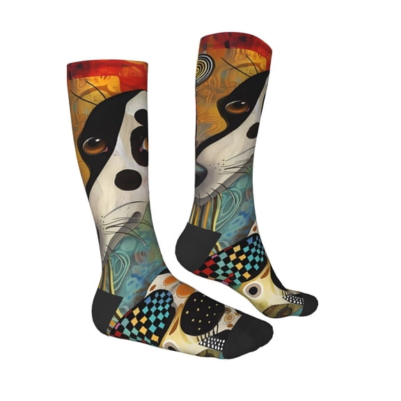 Daiia Sports Socks Abstract Dalmatian Art Printed Novelty Crew Socks for Men Women Knee High Socks Cotton Socks Soft & Breathable Support Unisex Socks