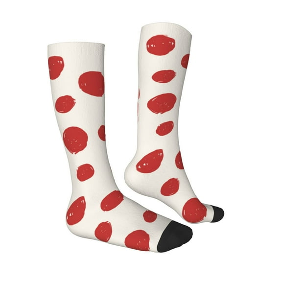 Daiia Sports Socks Abstract Red Polka Dot Printed Novelty Crew Socks for Men Women Knee High Socks Cotton Socks Soft & Breathable Support Unisex Socks