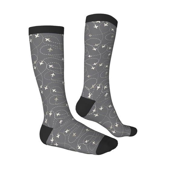 Daiia Sports Socks Airplane Routes Around The World Printed Novelty Crew Socks for Men Women Knee High Socks Cotton Socks Soft & Breathable Support Unisex Socks