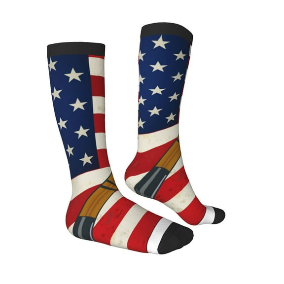 Daiia Sports Socks American Flag And Baseball Printed Novelty Crew Socks for Men Women Knee High Socks Cotton Socks Soft & Breathable Support Unisex Socks