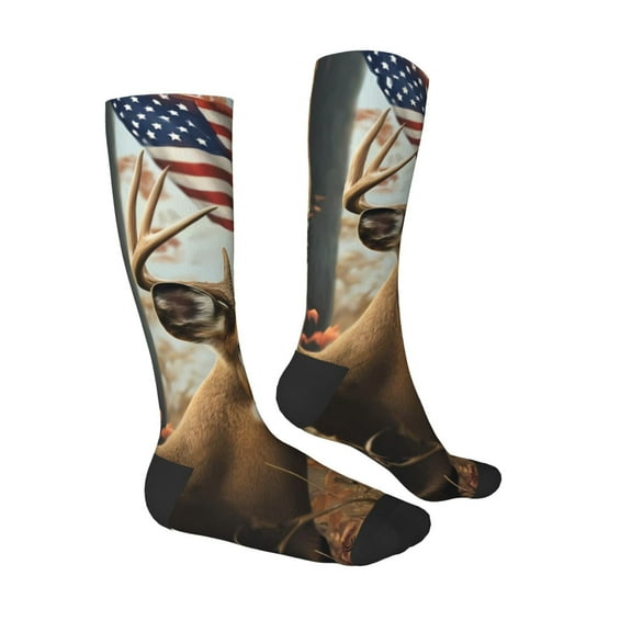 Daiia Sports Socks American Wildlife Deer Forest Printed Novelty Crew Socks for Men Women Knee High Socks Cotton Socks Soft & Breathable Support Unisex Socks