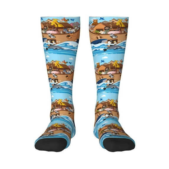 Daiia Sports Socks Animals on Noah's Ark Floating Printed Novelty Crew Socks for Men Women Knee High Socks Cotton Socks Soft & Breathable Support Unisex Socks