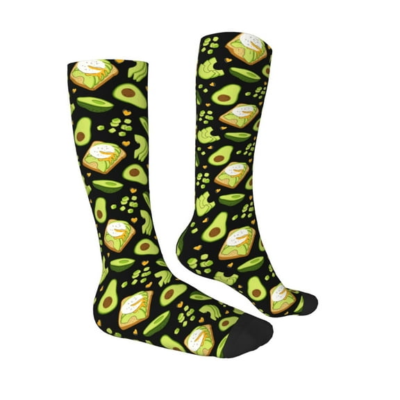 Daiia Sports Socks Avocado Toast Printed Novelty Crew Socks for Men Women Knee High Socks Cotton Socks Soft & Breathable Support Unisex Socks