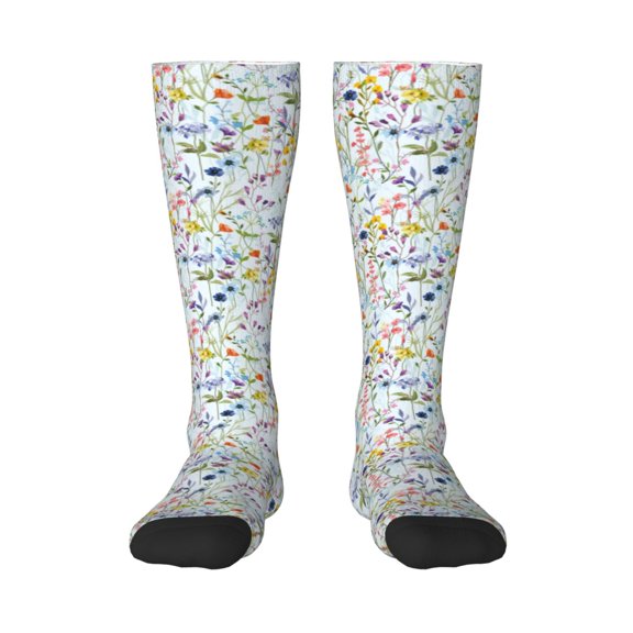 Daiia Sports Socks Beautiful wild flower forest Printed Novelty Crew Socks for Men Women Knee High Socks Cotton Socks Soft & Breathable Support Unisex Socks