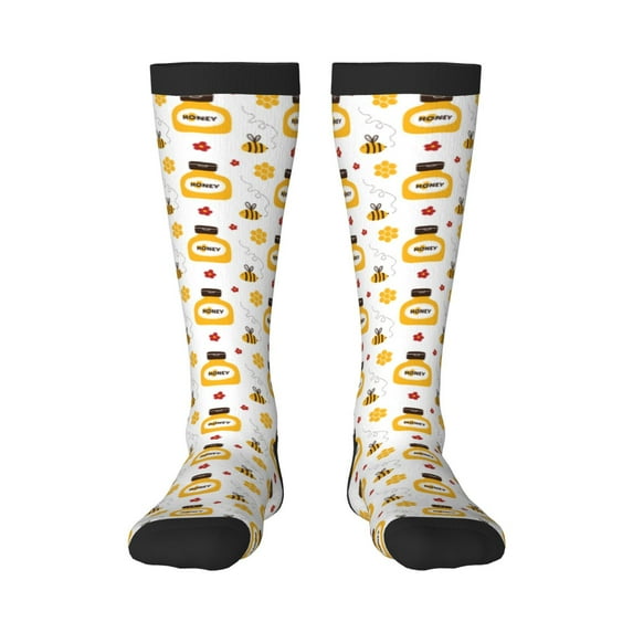 Daiia Sports Socks Bees and Flowers Printed Novelty Crew Socks for Men Women Knee High Socks Cotton Socks Soft & Breathable Support Unisex Socks