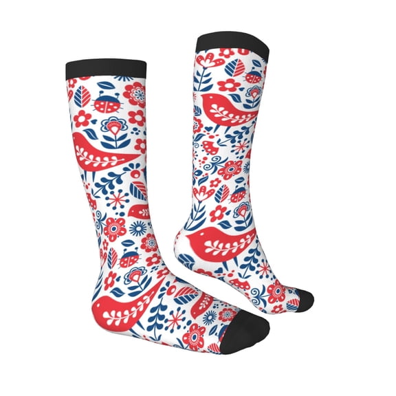 Daiia Sports Socks Birds Flowers Printed Novelty Crew Socks for Men Women Knee High Socks Cotton Socks Soft & Breathable Support Unisex Socks