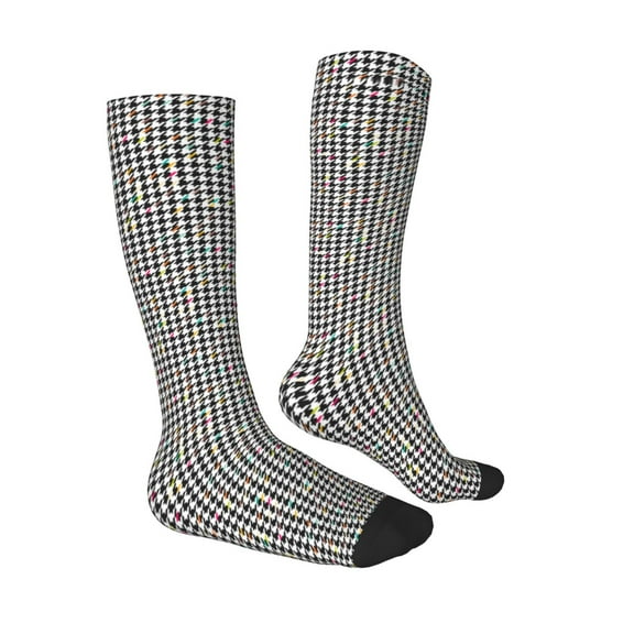 Daiia Sports Socks Black And White Houndstooth Printed Novelty Crew Socks for Men Women Knee High Socks Cotton Socks Soft & Breathable Support Unisex Socks