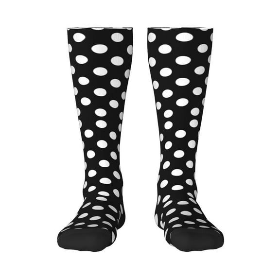 Daiia Sports Socks Black and White Polka Dot Printed Novelty Crew Socks for Men Women Knee High Socks Cotton Socks Soft & Breathable Support Unisex Socks