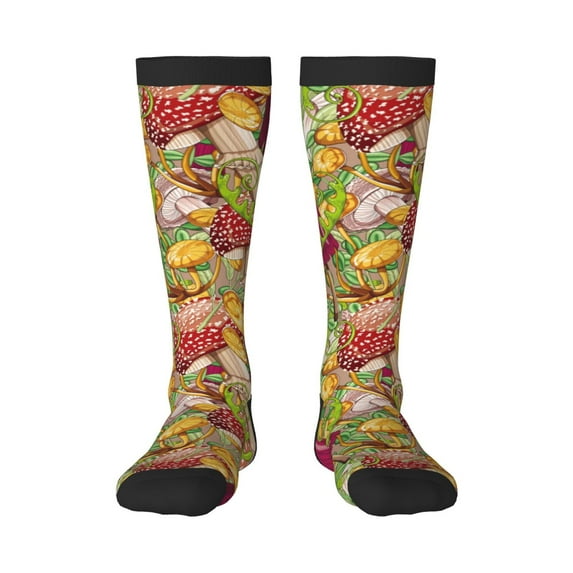 Daiia Sports Socks Bright Mushrooms Printed Novelty Crew Socks for Men Women Knee High Socks Cotton Socks Soft & Breathable Support Unisex Socks