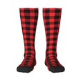 thumbnail image 1 of Daiia Sports Socks Buffalo Plaid Red Black Printed Novelty Crew Socks for Men Women Knee High Socks Cotton Socks Soft & Breathable Support Unisex Socks, 1 of 9