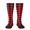 thumbnail image 1 of Daiia Sports Socks Buffalo Plaid Red Black Printed Novelty Crew Socks for Men Women Knee High Socks Cotton Socks Soft & Breathable Support Unisex Socks, 1 of 9