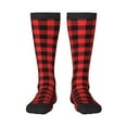 thumbnail image 1 of Daiia Sports Socks Buffalo Plaid Red Black Printed Novelty Crew Socks for Men Women Knee High Socks Cotton Socks Soft & Breathable Support Unisex Socks, 1 of 9