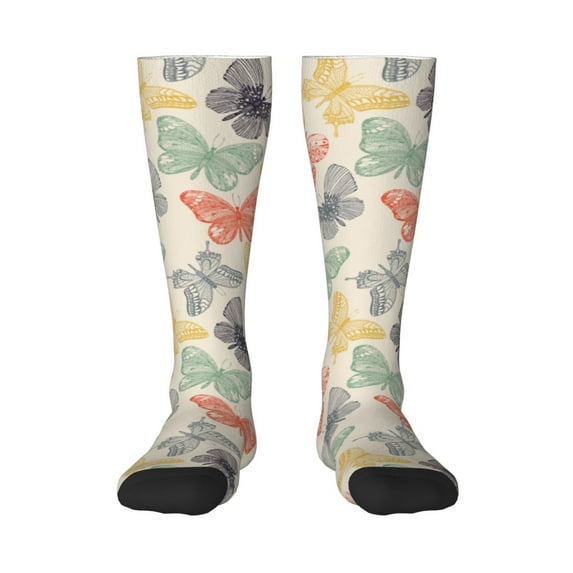 Daiia Sports Socks Butterfly Printed Novelty Crew Socks for Men Women Knee High Socks Cotton Socks Soft & Breathable Support Unisex Socks