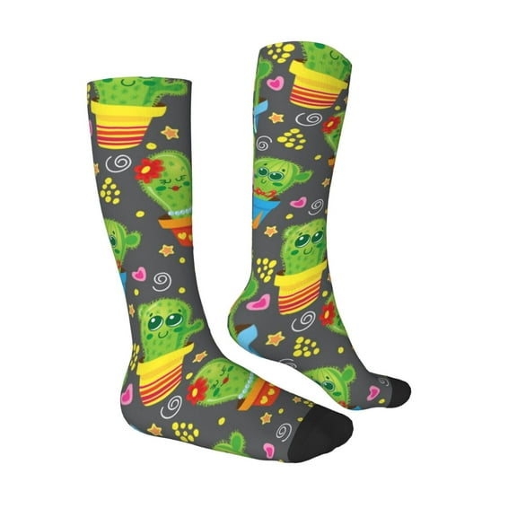 Daiia Sports Socks Cactus In Pots Printed Novelty Crew Socks for Men Women Knee High Socks Cotton Socks Soft & Breathable Support Unisex Socks