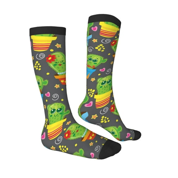 Daiia Sports Socks Cactus In Pots Printed Novelty Crew Socks for Men Women Knee High Socks Cotton Socks Soft & Breathable Support Unisex Socks