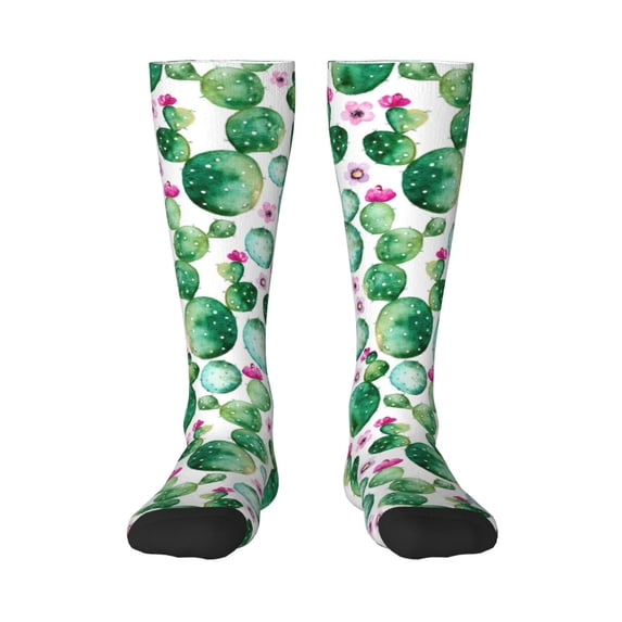 Daiia Sports Socks Cactus Plants Printed Novelty Crew Socks for Men Women Knee High Socks Cotton Socks Soft & Breathable Support Unisex Socks