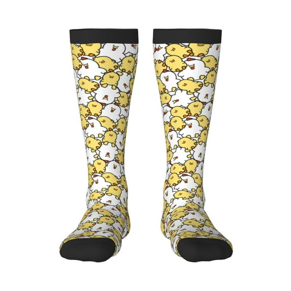 Daiia Sports Socks Cartoon Chicken Printed Novelty Crew Socks for Men Women Knee High Socks Cotton Socks Soft & Breathable Support Unisex Socks