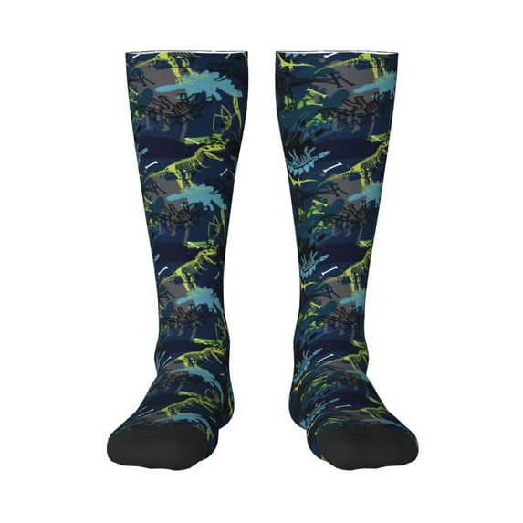 Daiia Sports Socks Cartoon Dinosaur Printed Novelty Crew Socks for Men Women Knee High Socks Cotton Socks Soft & Breathable Support Unisex Socks