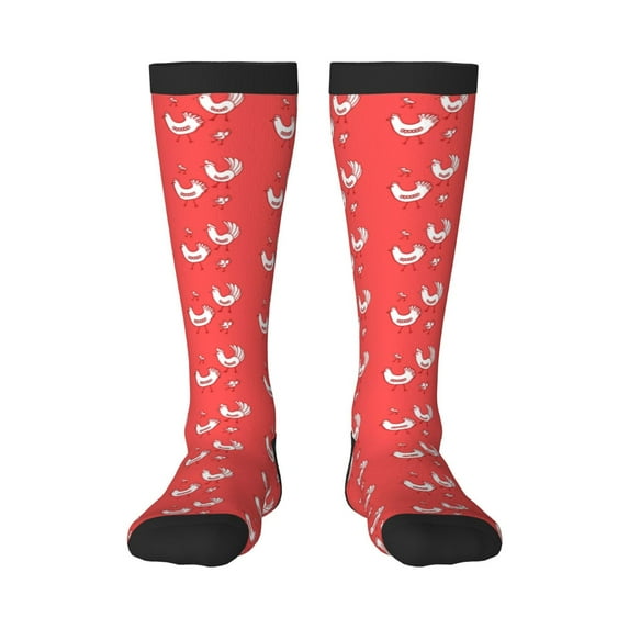 Daiia Sports Socks Cartoon Rooster Printed Novelty Crew Socks for Men Women Knee High Socks Cotton Socks Soft & Breathable Support Unisex Socks