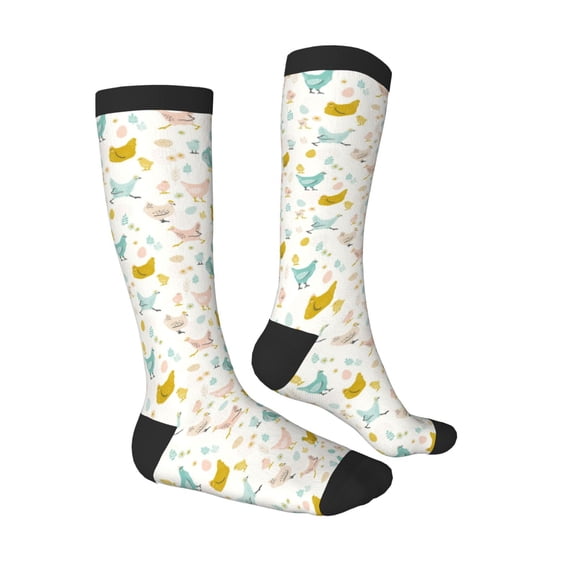 Daiia Sports Socks Chicken Printed Novelty Crew Socks for Men Women Knee High Socks Cotton Socks Soft & Breathable Support Unisex Socks