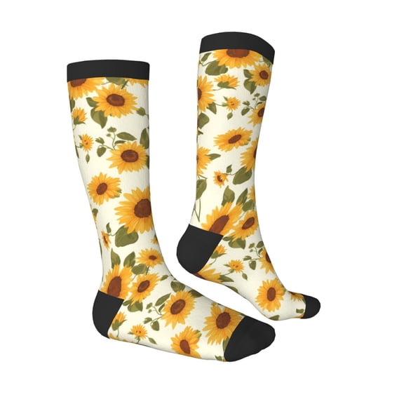 Daiia Sports Socks Classical Cute Sunflower Printed Novelty Crew Socks for Men Women Knee High Socks Cotton Socks Soft & Breathable Support Unisex Socks