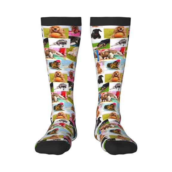 Daiia Sports Socks Collage of pretty dogs Printed Novelty Crew Socks for Men Women Knee High Socks Cotton Socks Soft & Breathable Support Unisex Socks