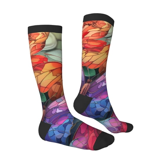 Daiia Sports Socks Colorful Butterfly Cluster Printed Novelty Crew Socks for Men Women Knee High Socks Cotton Socks Soft & Breathable Support Unisex Socks