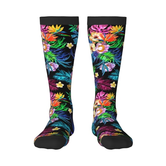 Daiia Sports Socks Colorful Flowers Printed Novelty Crew Socks for Men Women Knee High Socks Cotton Socks Soft & Breathable Support Unisex Socks