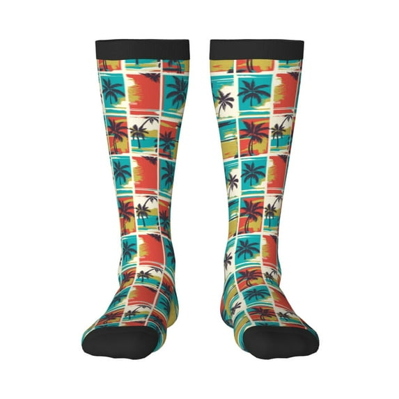 Daiia Sports Socks Colorful Hawaii Palms Printed Novelty Crew Socks for Men Women Knee High Socks Cotton Socks Soft & Breathable Support Unisex Socks
