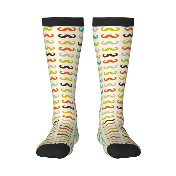 Daiia Sports Socks Colorful Mustache Printed Novelty Crew Socks for Men Women Knee High Socks Cotton Socks Soft & Breathable Support Unisex Socks