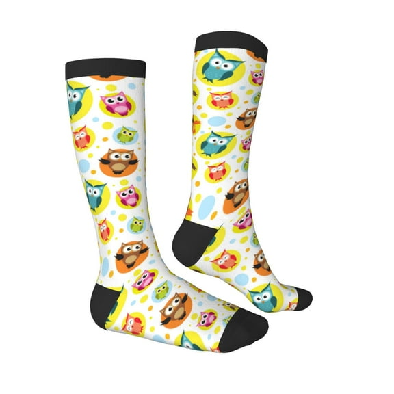 Daiia Sports Socks Colorful Owls 1 Printed Novelty Crew Socks for Men Women Knee High Socks Cotton Socks Soft & Breathable Support Unisex Socks