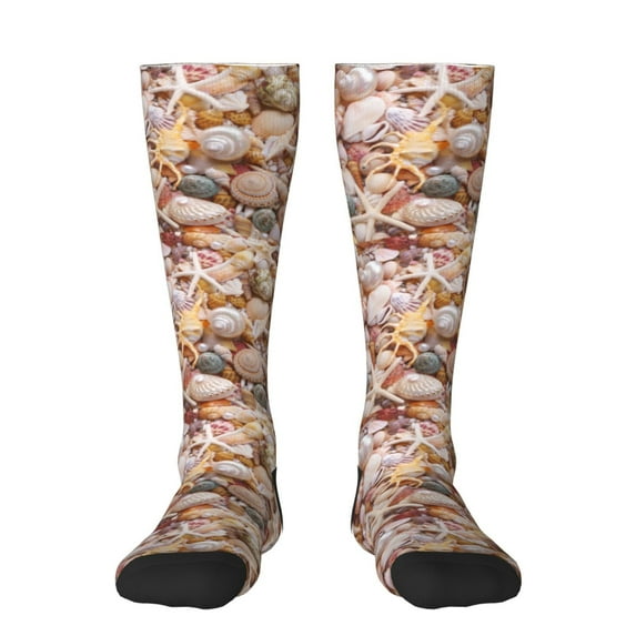 Daiia Sports Socks Colorful Seashells Printed Novelty Crew Socks for Men Women Knee High Socks Cotton Socks Soft & Breathable Support Unisex Socks