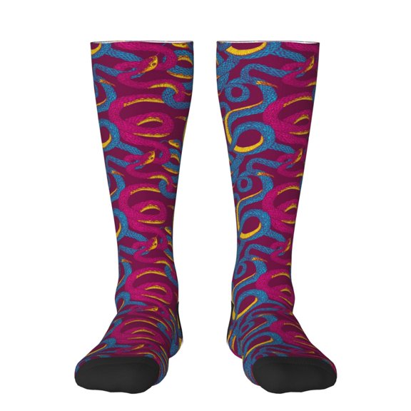 Daiia Sports Socks Colorful Snake Printed Novelty Crew Socks for Men Women Knee High Socks Cotton Socks Soft & Breathable Support Unisex Socks