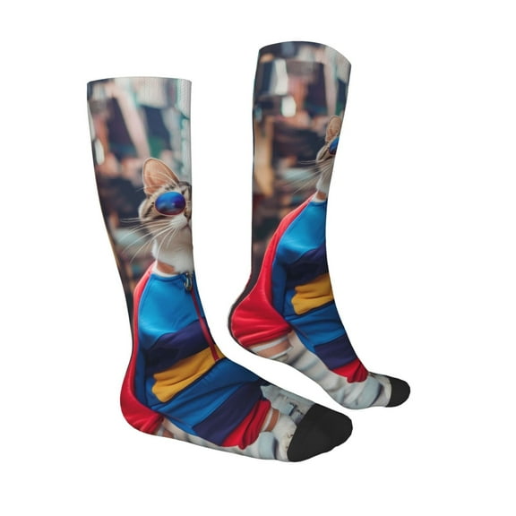 Daiia Sports Socks Cool Cat In Sunglasses Printed Novelty Crew Socks for Men Women Knee High Socks Cotton Socks Soft & Breathable Support Unisex Socks