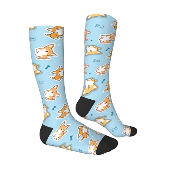 Daiia Sports Socks Corgi Dog 1 Printed Novelty Crew Socks for Men Women Knee High Socks Cotton Socks Soft & Breathable Support Unisex Socks