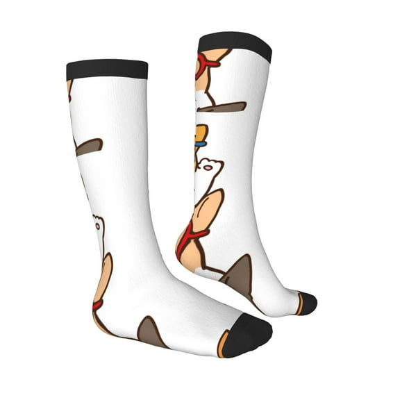 Daiia Sports Socks Corgi Dog2 Printed Novelty Crew Socks for Men Women Knee High Socks Cotton Socks Soft & Breathable Support Unisex Socks