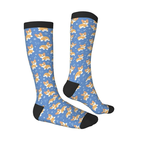 Daiia Sports Socks Corgi Printed Novelty Crew Socks for Men Women Knee High Socks Cotton Socks Soft & Breathable Support Unisex Socks