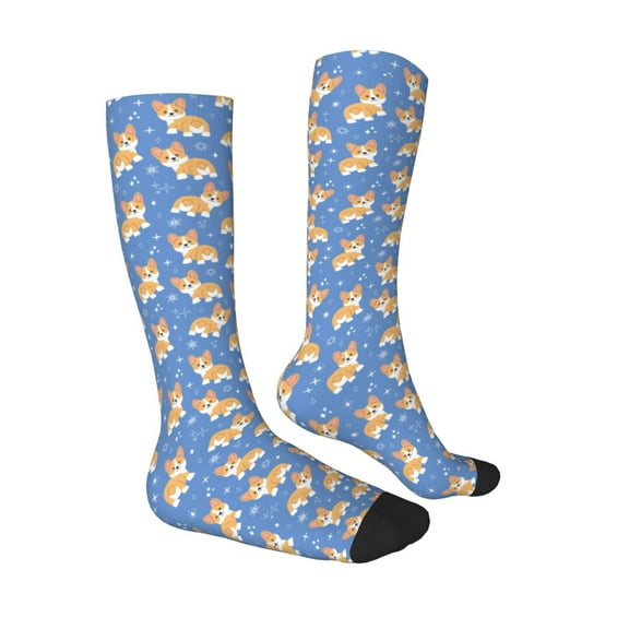 Daiia Sports Socks Corgi Printed Novelty Crew Socks for Men Women Knee High Socks Cotton Socks Soft & Breathable Support Unisex Socks