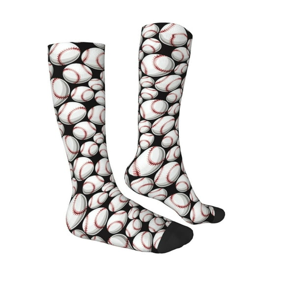 Daiia Sports Socks Cute Baseball Printed Novelty Crew Socks for Men Women Knee High Socks Cotton Socks Soft & Breathable Support Unisex Socks