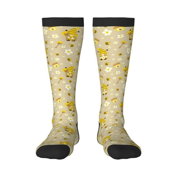 Daiia Sports Socks Cute Bee Gnomes Printed Novelty Crew Socks for Men Women Knee High Socks Cotton Socks Soft & Breathable Support Unisex Socks