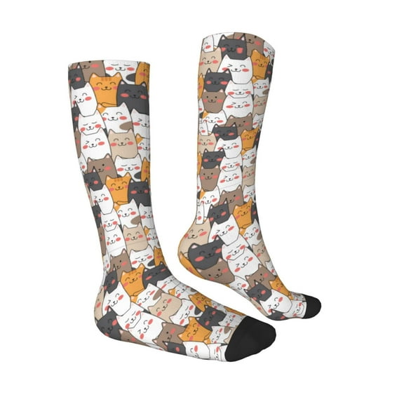Daiia Sports Socks Cute Cats Printed Novelty Crew Socks for Men Women Knee High Socks Cotton Socks Soft & Breathable Support Unisex Socks