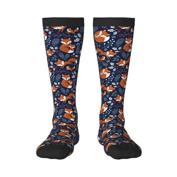 Daiia Sports Socks Cute Foxes Printed Novelty Crew Socks for Men Women Knee High Socks Cotton Socks Soft & Breathable Support Unisex Socks