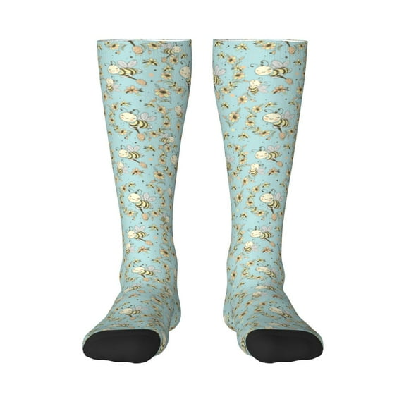 Daiia Sports Socks Cute Honeybees Printed Novelty Crew Socks for Men Women Knee High Socks Cotton Socks Soft & Breathable Support Unisex Socks