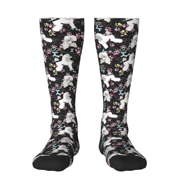 Daiia Sports Socks Cute Poodle Dog Printed Novelty Crew Socks for Men Women Knee High Socks Cotton Socks Soft & Breathable Support Unisex Socks