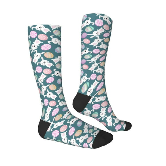Daiia Sports Socks Cute Rabbit Easter Printed Novelty Crew Socks for Men Women Knee High Socks Cotton Socks Soft & Breathable Support Unisex Socks
