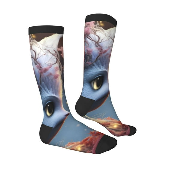 Daiia Sports Socks Cute Red And White Elf Printed Novelty Crew Socks for Men Women Knee High Socks Cotton Socks Soft & Breathable Support Unisex Socks