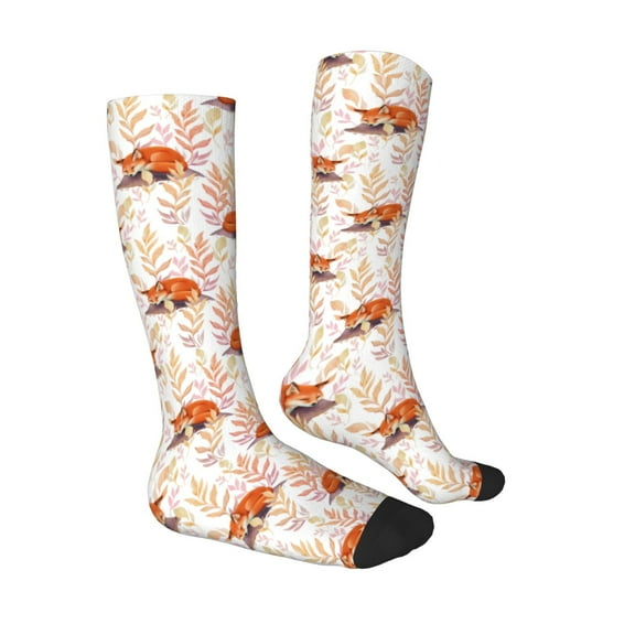 Daiia Sports Socks Cute Sleepy Fox Printed Novelty Crew Socks for Men Women Knee High Socks Cotton Socks Soft & Breathable Support Unisex Socks