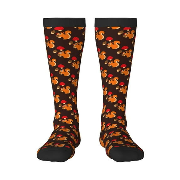 Daiia Sports Socks Cute Squirrel Printed Novelty Crew Socks for Men Women Knee High Socks Cotton Socks Soft & Breathable Support Unisex Socks