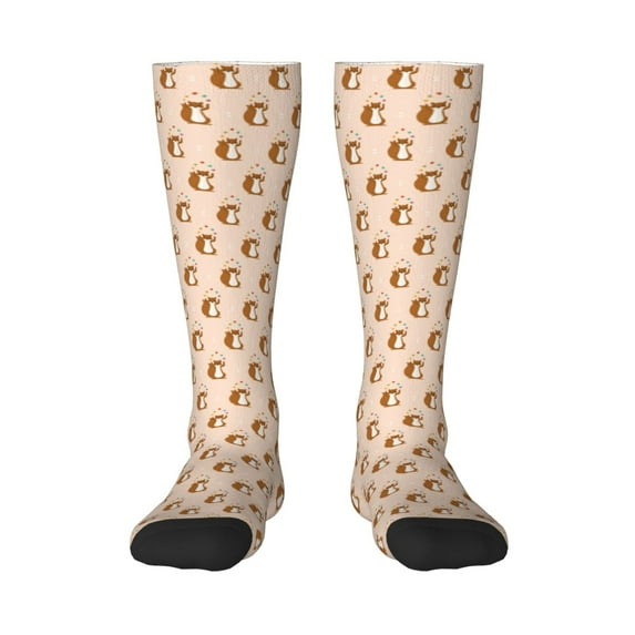 Daiia Sports Socks Cute Squirrel Printed Novelty Crew Socks for Men Women Knee High Socks Cotton Socks Soft & Breathable Support Unisex Socks