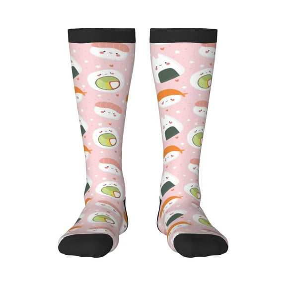Daiia Sports Socks Cute Sushi Printed Novelty Crew Socks for Men Women Knee High Socks Cotton Socks Soft & Breathable Support Unisex Socks